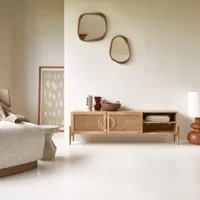 sina - meuble tv manguier massif et rotin 145 cm