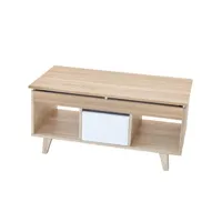 table basse élévatrice serie nordique 2179 avec tiroir de 100cm chêne/blanc - espace de rangement