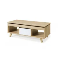 table basse élévatrice serie nordique 2177 avec tiroir chêne/blanc - espace de rangement