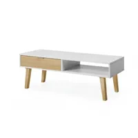 table basse serie nordique 2273 avec 1 tiroir blanc/chêne - espace de rangement