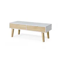 table basse serie nordique 2274 avec 2 tiroirs blanc/chêne - espace de rangement