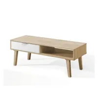 table basse serie nordique 2275 avec 1 tiroir chêne/blanc - espace de rangement