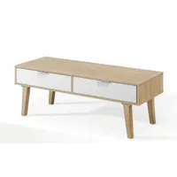 table basse serie nordique 2276 avec 2 tiroirs chêne/blanc - espace de rangement