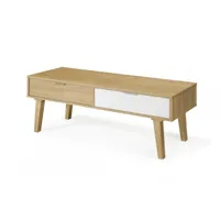 table basse serie nordique 2278 avec 2 tiroirs chêne/blanc - espace de rangement