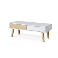 table basse serie nordique 2279 avec 2 tiroirs blanc/chêne - espace de rangement