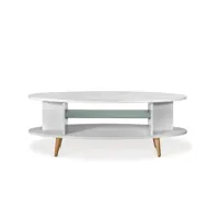 table ovale avec étagère en verre 1300 2475 blanc - espace de rangement