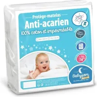 babysom - protège matelas bébé anti-acarien - 60x120 cm alèse imperméable souple et silencieuse bouclette 100% coton oeko-tex® blanc